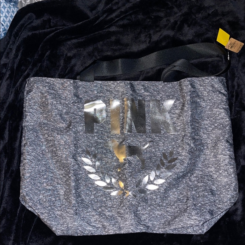 PINK Victoria's Secret Silver Logo Gray Tote NWT